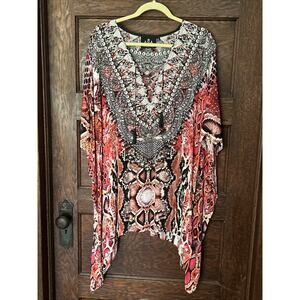 Asa Kaftans Pink Snake Print Rhinestone Short Pullover Kimono Size XL Resort